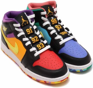 [ナイキ] エア ジョーダン 1 ミッド スニーカー スクール [J AIR JORDAN 1 MID SS] ブラック/レッド/ライトマリン/イエロー FD1317-007 