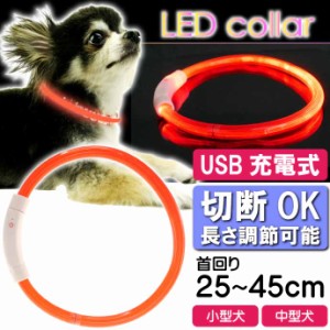 USB充電式 LEDライト首輪 小型犬〜中型犬用光る首輪 赤 首回り45cm ペット用品 発光首輪 切断して長さ調節可能 光る首輪 Rk119