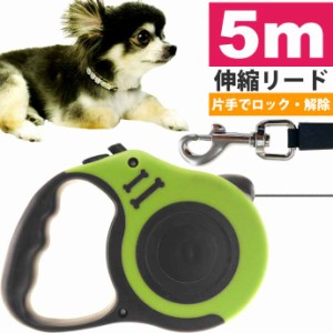 リード 5ｍ 幅1cm テープ式 グリーン  小型犬 中型犬 伸びる 伸縮リード 自動巻 散歩 犬 軽量 巻き取り式 Rk285