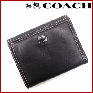 コーチ 財布 COACH 二つ折り財布 Wホック財布 ブラック×ピンク (良品・即納) 【中古】 X2772の通販はWowma!（ワウマ