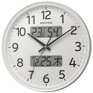 【正規品】リズム RHYTHM 時計 クロック 100サイズ 8FYA03SR03 電波掛け時計 温湿度計フィットウェーブリブA03