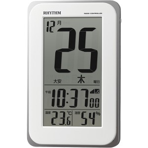 【正規品】リズム RHYTHM 時計 クロック 8RZ139SR03 電波目覚まし時計 掛時計 置時計 掛置兼用 フィットウェーブカレンダーD139