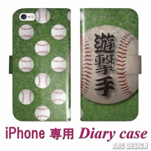 iPhone12 スマホケース 手帳型 アイフォン13 Mini 11 Pro Max SE 第3世代 第2世代 8 7 カバー 野球ボール 応援 遊撃手 ショート スポ根 