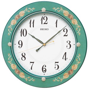 SEIKO セイコー 掛け時計 スタンダード 電波 アナログ 木枠 緑花柄模様 KX220M【お取り寄せ】