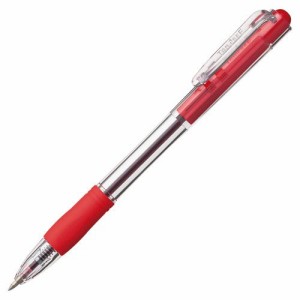 ノック式油性ボールペン グリップ付 0.7mm 赤 (軸色:クリア) 1パック(10本)