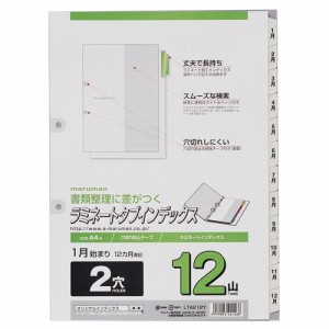 2穴 文字入り ラミネートタブインデックス A4タテ 12ヶ月(1?12) 12山+扉紙 1組