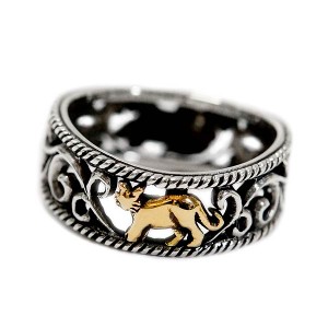 猫 キャット アラベスク ツタ 模様 レディース シルバー925 リング 指輪