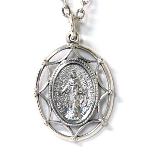 シルバー925 ペンダント ネックレス 不思議のメダイ 聖母 マリア 聖書文字 星形 フレーム メンズ レディース