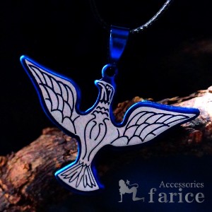 翼を広げたイーグル(鷲)モチーフ プレートデザイン メタルブルーカラー メンズ ステンレス ペンダント ネックレス
