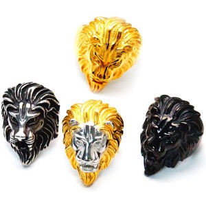 ライオン 獅子 3D立体 メンズ ステンレス リング 【ブラック/シルバーグレー/シルバーゴールド/ゴールド】