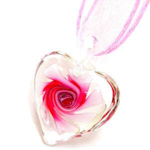 ベネチアングラス風 ハート フラワー 花 ピンク ホワイト スパイラル レディース ペンダント ネックレス