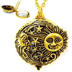 サン 太陽 ムーン 月 スター 星 ゴールドカラー ルーペ付き メンズ ペンダント ネックレス