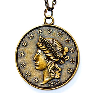 自由の女神 アメリカ １ドル コイン アンティークゴールド メンズ ペンダント ネックレス