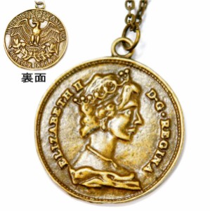 エリザベス２世 25セント コイン イーグル 鷲 メンズ アンティークゴールド リバーシブル ペンダント ネックレス