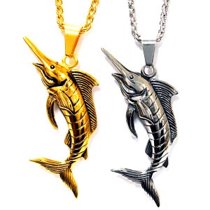 カジキマグロ フィッシュ 魚 ステンレス リアル メンズ ペンダント ネックレス ( ゴールド / シルバー )