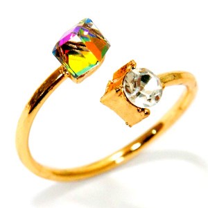レインボー 虹 キューブ グラス レディース フリーサイズ トゥーリング ピンキー リング 指輪
