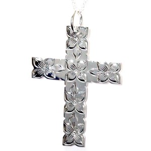 ハワイアンジュエリー ペンダント ネックレス クロス 十字架 ワイド幅 プルメリア 花 メンズ シルバー925