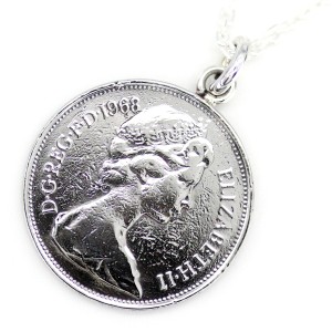 石輝 10ペンス イギリス コイン ネックレス UK 英国 エイザベス ライオン 硬貨 [718aln]