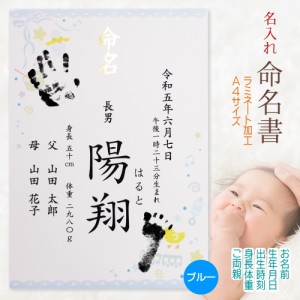 命名書 手形 足形 男の子用 命名紙 名入れ オーダー お祝い 記念 出産 ベビー 赤ちゃん 新生児 名付け祝い お七夜 孫 プレゼント 出産祝