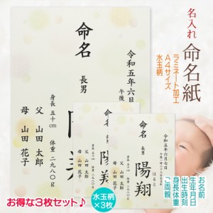 命名書 命名紙 水玉柄 3枚セット 名入れ オーダー お祝い 男の子 女の子 記念 出産 ベビー 赤ちゃん 新生児 名付け祝い お七夜 孫 プレゼ