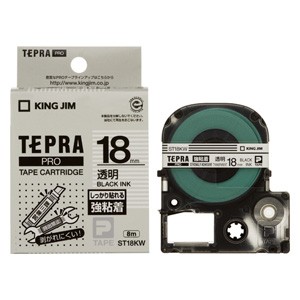 「テプラ」ＰＲＯ　ＳＲシリーズ専用テープカートリッジ [ST18KW] 1巻8ｍ 強粘着ラベル８ｍ 本体色：透明ラベル　黒文字（ラベルライター