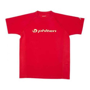 ファイテン PHITEN ユニセックス RAKUシャツSPORTS(SMOOTH DRY)半袖 レッド×金ロゴ Mサイズ 速乾 メッシュ 快適 JG350004