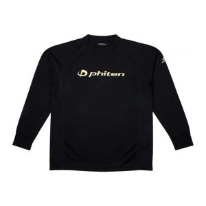 ファイテン PHITEN ユニセックス RAKUシャツSPORTS(SMOOTH DRY) 長袖 ブラック×ロゴ金 Sサイズ Tシャツ 裏メッシュ ラグラン袖 ロングス