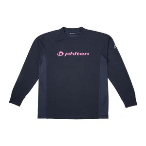 ファイテン PHITEN ユニセックス RAKUシャツSPORTS(SMOOTH DRY) 長袖 ネイビー×ロゴピンク Sサイズ Tシャツ 裏メッシュ ラグラン袖 ロン