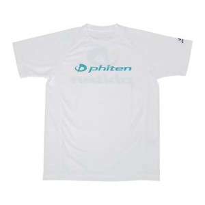 ファイテン PHITEN ユニセックス RAKUシャツSPORTS 半袖 ロゴ入り Tシャツ ホワイト×ロゴブルーグリーン Sサイズ 吸汗 メッシュ JG395