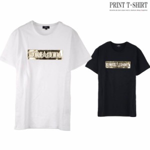 クルーネックTシャツ メンズ プリントTシャツ ゴールド 3Dプリント おしゃれTシャツ ロゴ B020407-02