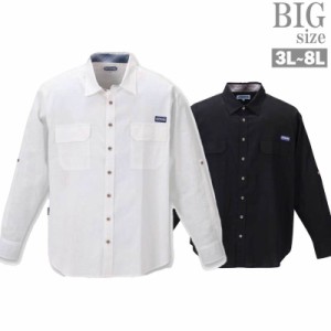 長袖シャツ 大きいサイズ メンズ 麻シャツ 綿麻素材 ロールアップ OUTDOOR C021223-04