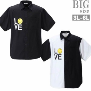 半袖シャツ 大きいサイズ メンズ SMILEY FACE プリントシャツ ブランド 可愛い デザイン C040219-11