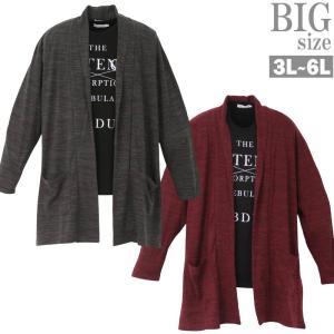 ロングコーディガン 大きいサイズ メンズ Tシャツ カーディガン ボタンレス アンサンブル C040817-04