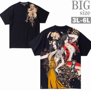 Tシャツ ガールプリント 大きいサイズ メンズ 絡繰魂 抜刀娘 一華 妃那 二女 刺繍 和柄 C060221-05