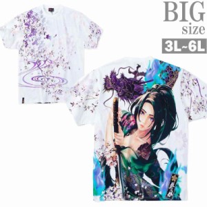 プリントTシャツ ガールプリント 大きいサイズ メンズ 絡繰魂 抜刀娘 美麗 妃那 和柄 C060221-06