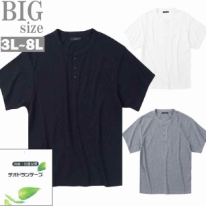 ヘンリーネック 半袖Tシャツ 大きいサイズ メンズ ワッフル 消臭 抗菌 デオドランテープ 無地 C060227-06