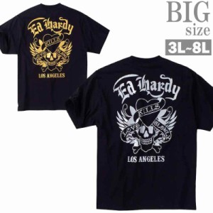 Ed Hardy Tシャツ 大きいサイズ メンズ 箔プリント ドクロ スカル ハート エドハーディ C060227-07