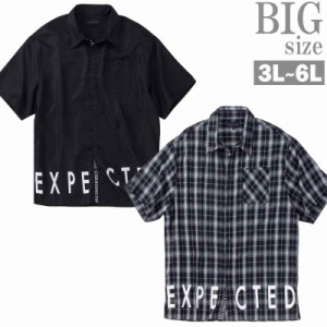 半袖シャツ 大きいサイズ メンズ ロゴプリント IN THE ATTIC チェック サマーシャツ ビッグロゴ C060319-03