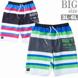 サーフパンツ 大きいサイズ メンズ 海パン 水着 海水パンツ RUSTY ボーダー 海 プール お洒落 C060502-01