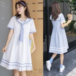 セーラーワンピース半袖韓国オルチャンストリート原宿系ゆめかわ可愛いガーリーチュニックライン制服