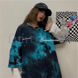 Tシャツ レディース タイダイ柄 長袖 夏 ゆるい トップス 韓国ファッション 原宿系 BF風 ヒップホップ ダンス ストリート風 カジュアル重