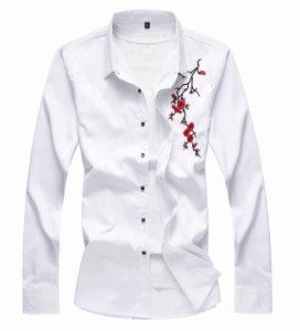 シャツ メンズ 長袖 花柄シャツ メンズカジュアル 柄シャツ 刺繍 薄手 サマー シャツ オールシーズン