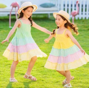 韓国 子供服 ワンピース 子どもドレス キッズ ワンピース ダンス衣装 ワンピース レインボーワンピース
