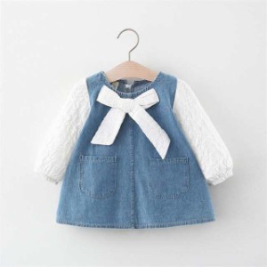 子供服ワンピース女の子長袖ベイビー服ワンピドレス春物キッズかわいいデニムワンピース子ども七五三カジュアル