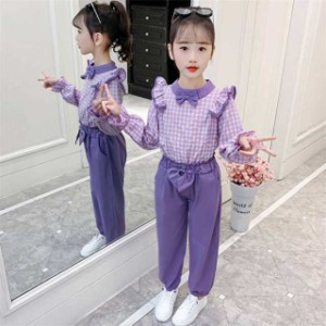 韓国子供服キッズセットアップ長袖春服女の子ジャージ上下パンツセット2点セットシャツ長パンツフリルおしゃれ上下セット