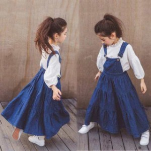 子供服サロペットワンピース女の子ジャンスカワンピースオーバーオールオールインワンロングワンピースキッズ服デニム