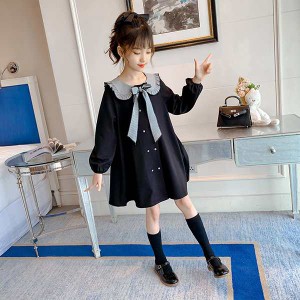 ワンピース キッズ 長袖ワンピース 子供服 女の子 秋 冬 ロングワンピース 蝶結び リボン 子供ドレス ジュニア フレア おしゃれ 可愛い