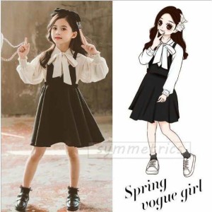 子供服 セットアップ 女の子 キッズ 春秋 長袖 シャツ + ワンピース 2点セット 韓国子供服 フォーマル おしゃれ 可愛い ジュニア服 入園