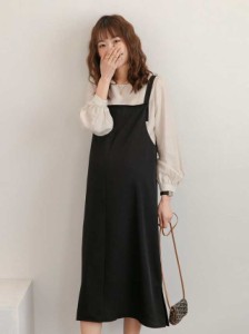 ワンピース 2点セット マタニティ セットアップ 長袖 2タイプ 2way シフォン シャツ ブラウス ジャンパースカート ツーピース ラウ