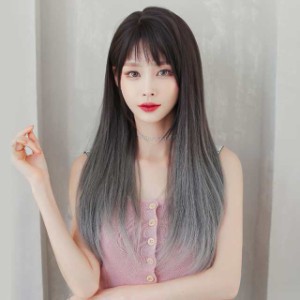 ウィッ 自然 ロング ストレート グラデーション エクステ 小顔 レディース wig 原宿系 日常ウィッグ (ネット付き) 2024新作